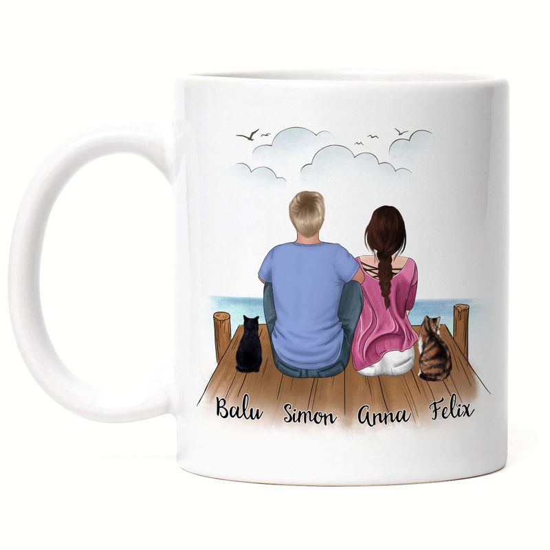 Kiddle design couple with cat cup personalized cat owner gift cat lovers couple cat cat mom dad katzenmama katzenpapa white