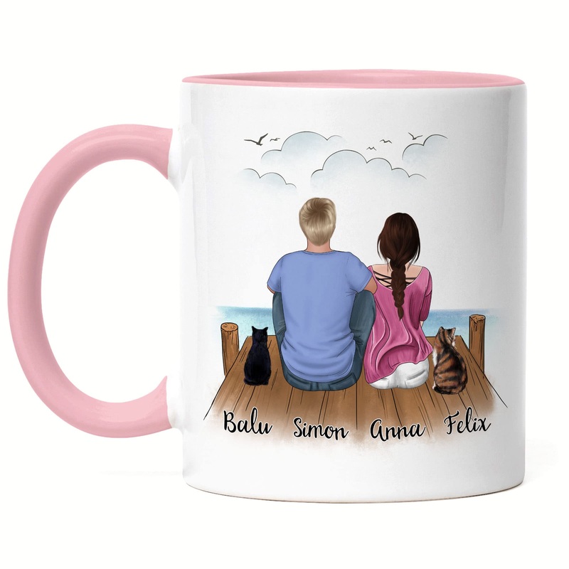 Kiddle design couple with cat cup pink personalized cat owner gift cat lovers couple cat cat mom dad cat mom katzenpapa