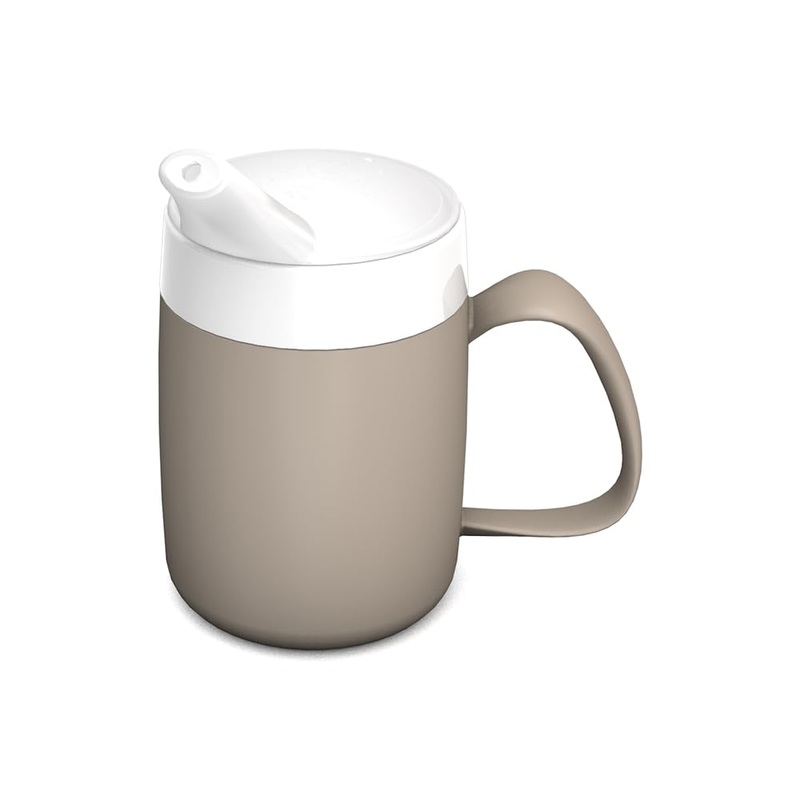 Ornamin mug with drinking trick with spout attachment linen