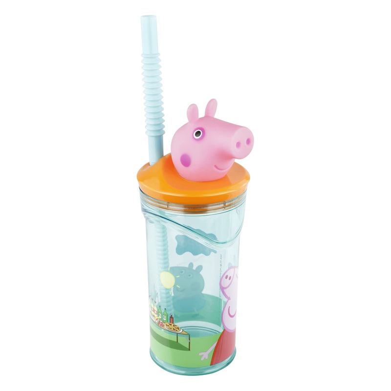 P: OS 30711 – drinking cup with straw and 3D figure in the popular Peppa Wutz Design capacity approx. 360 ml made of plastic BPA and Phthalat -free for boys and girls