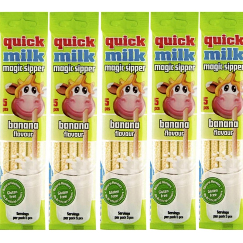 Quick Milk Banana 5 bags with 5 straws each Magic Milk Drinking Straws Straws
