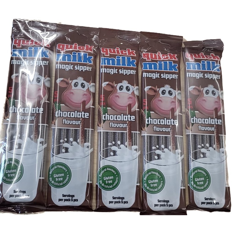 Quick Milk Chocolate 5 bags with 5 straws each Magic Milk Drinking Straws Straws