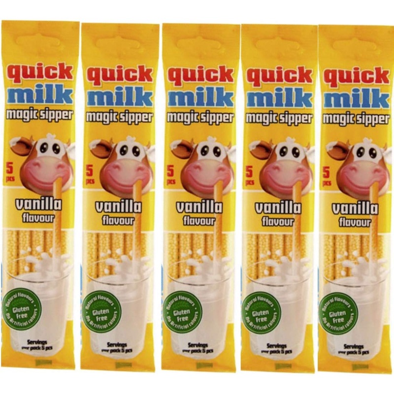 Quick Milk Vanilla 5 bags with 5 straws each Magic Milk Drinking Straws Straws