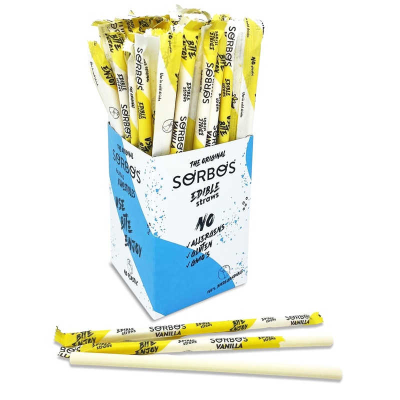 Sorbos Edible Straws Vanilla Flavored Sustainable Individually Packaged No Plastic No Allergens No Gluten Eco Friendly 7.4 inches long (Pack of 200)