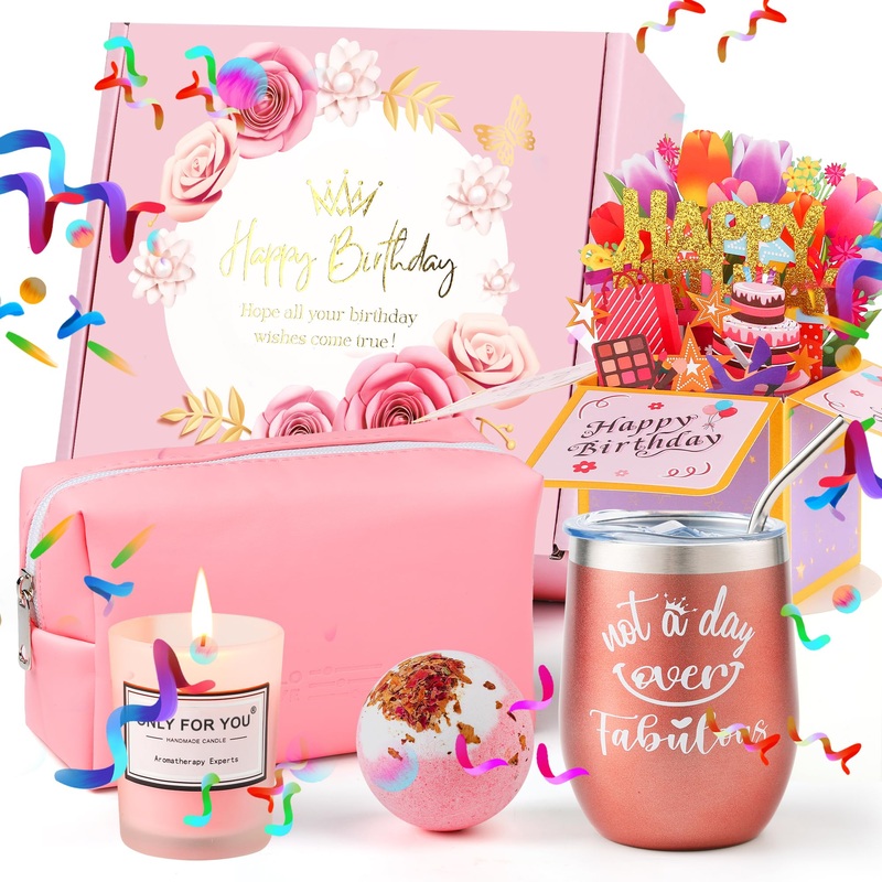 Yolidas Birthday Gifts for Women Birthday Gifts for Her Gifts for Women Birthday Unique Personalised Birthday Hampers for Women Mom Sister Best Friend Coworker Wife Girlfriend Daughter Pink-For all birthday