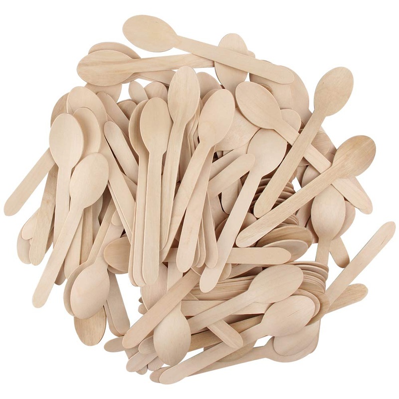 100 Pcs Wooden Spoons Disposable Tableware Biodegradable Wooden Spoon Ideal for Ice Cream Tea Spoon Coffee Dessert Tableware