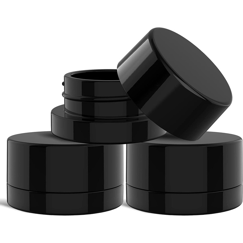 (200 Pack) 9ml Thick Black Glass Containers with Gloss Black Child Resistant Lids – Jars for Oil, Lip Balm, Wax, Cosmetics