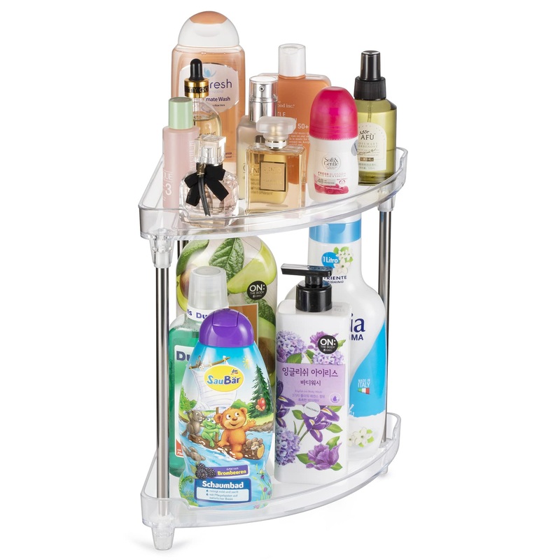 Argox Bathroom Organizer Countertop, Bathroom Finishing Countertop, Countertop Storage, Counter Storage, Storage Under The Sink,Transparent Bathroom Shelf sector 2 layers