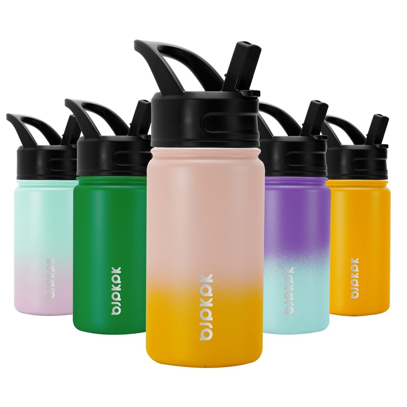 BJPKPK Kids Water Bottle with Straw Lid  15oz Stainless Steel Water Bottles  Insulated Water Bottle for School  Reusable Leak Proof BPA Free Flask  Coral 15oz Coral