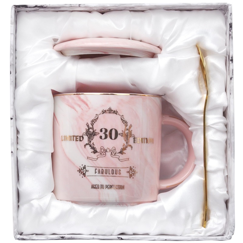 Bokalaka Gift for 30th birthday woman 30th birthday women 12oz pink coffee cup 30th birthday gift for women for girlfriend/mother/sister/colleague with gift box