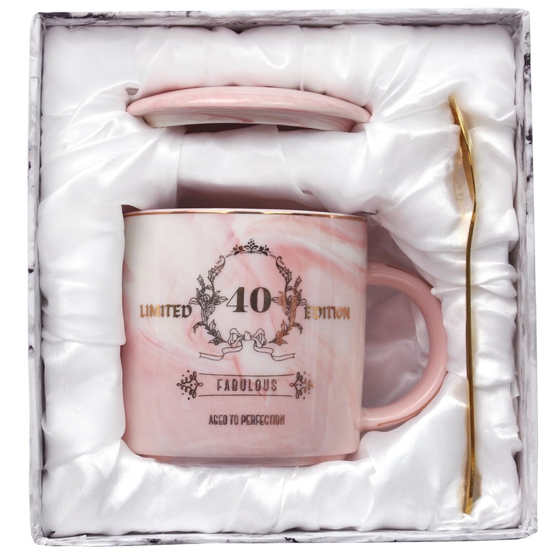 Bokalaka Gift for 40th birthday woman 40th birthday women 12oz pink coffee cup 40th birthday gift for women for girlfriend/mother/sister/colleague with gift box
