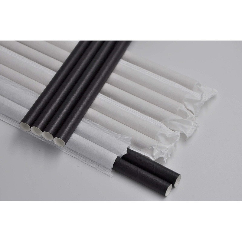 BUYERSbasics Biodegradable Black Paper Straws Individually Wrapped – Pack of 100 4-Layer Extra Strength Long-Lasting Durability Anti-Fizzing Material (1 X 100/Pack)