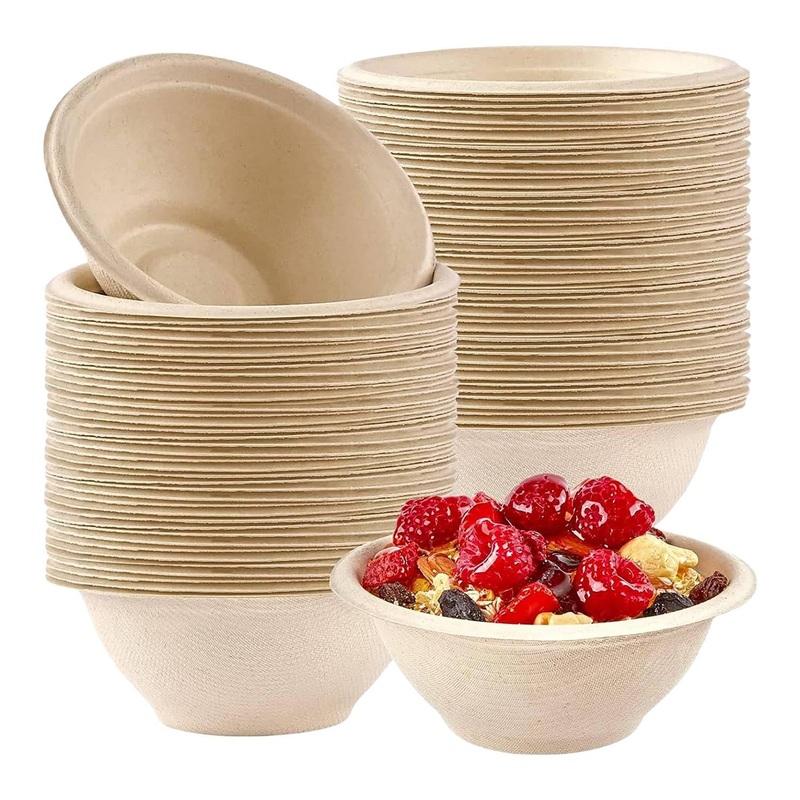 Crcyphne 100Pcs Strong Disposable Paper Bowls 350Ml Disposable Sugarcane Paper Bowls Brown Super Rigid Biodegradable Brown