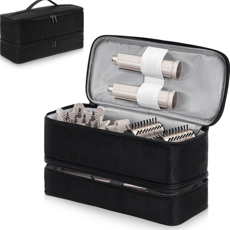 Double-Layer Carrying Case for Shark Flexstyle Portable Storage Case for Shark Flexstyle/Dyson Airwrap Styler and Attachments Travel Case Organizer Bag for Hair Dryer Black Double-Layer