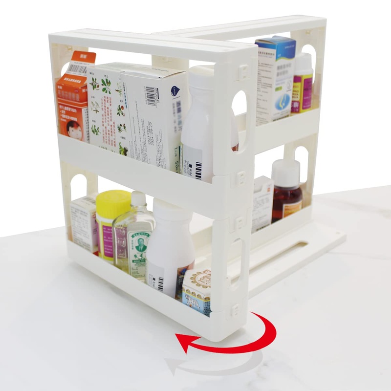 Dutiplus Medicine Cabinet Organizer 2-Tier Pull-and-Rotate Shelf Storage Rack Organizer for Holding Vitamins, Supplements Cosmetics 11″ H x 4.1″ W x 11.25″ L