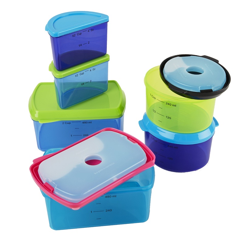 Fit & Fresh Kids’ Reusable Lunch Box Container Set with Built-In Ice Packs, 14-Piece Healthy Lunch and Snack Kit, BPA-Free Microwave Safe, Portion Control Assorted