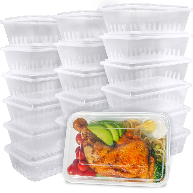 ganfaner 50pk 50oz/1500ml Large Disposable Plastic Food Container Box Grab To Go, Clear BPA Free Meal Prep Container w/Lid for Charcuterie, Reusable Organize Storage Combo Box
