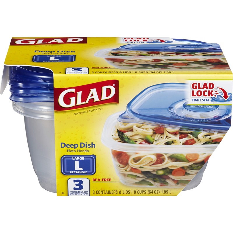 GladWare Deep Dish Food Storage Containers | Large Rectangle Food Storage, Food Containers Hold up to 64 Ounces of Food | Glad Containers with Glad Lock Tight Seal, 3 Count Rectangle 64 oz – 3 Count
