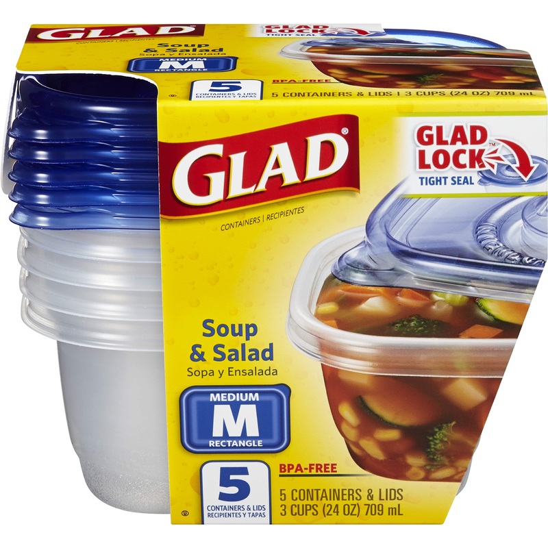 GladWare Soup & Salad Food Storage Containers for Everyday Use | Medium Rectangle Containers for Food Storage | Containers Hold up to 24 Oz(Pack of 5) Rectangle 24 oz – 5 Count