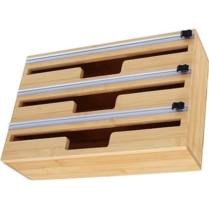Potted Pans Plastic Wrap Dispenser with Cutter 3 Slotted Kitchen Drawer Organizer for Foil and Plastic Wrap