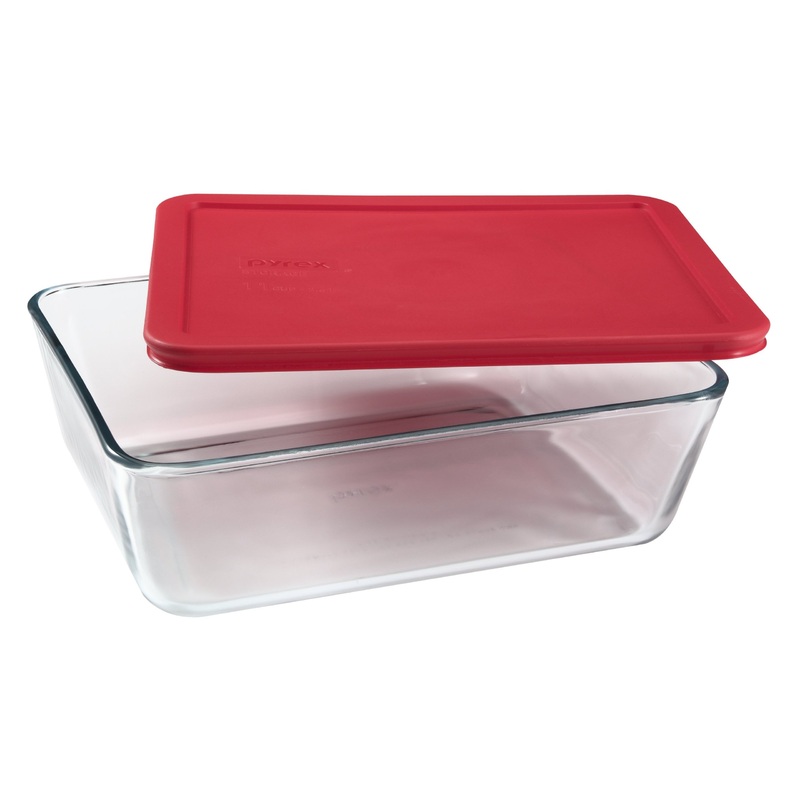 Pyrex Simply Store 11-Cup Rectangular Glass Food Storage Dish 11 Cup Red