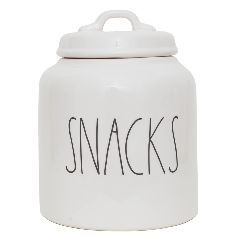 Rae Dunn Ceramic Cookie Jar for Snack Storage, Stoneware Treat Canister, White Snacks