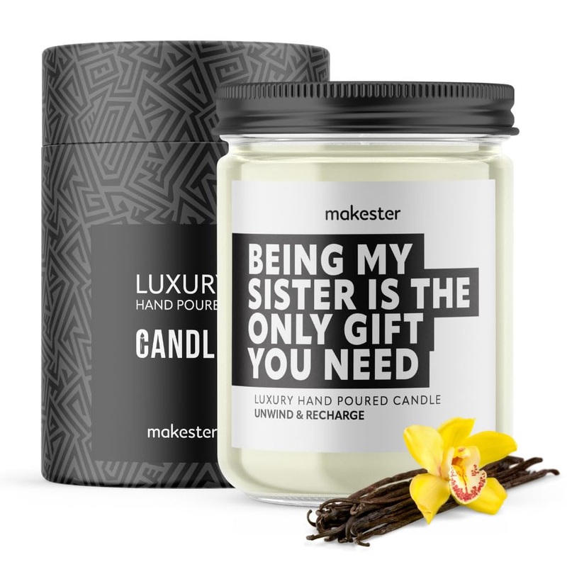 Sister Candle – 220g Soy Wax with Madagascan Vanilla Jasmine & Sugared Almond – Sister Gifts for Birthday or Christmas – Funny Candles by Makester