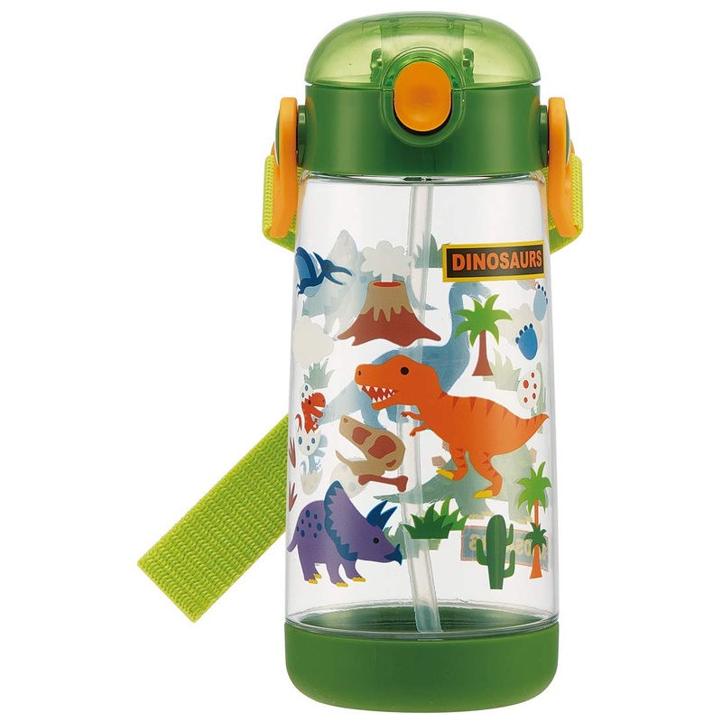 Skater PDSH5-A Kids Water Bottle with Straw  Clear Bottle  Dinosaur  16.2 fl oz (480 ml)  Boys 480ml