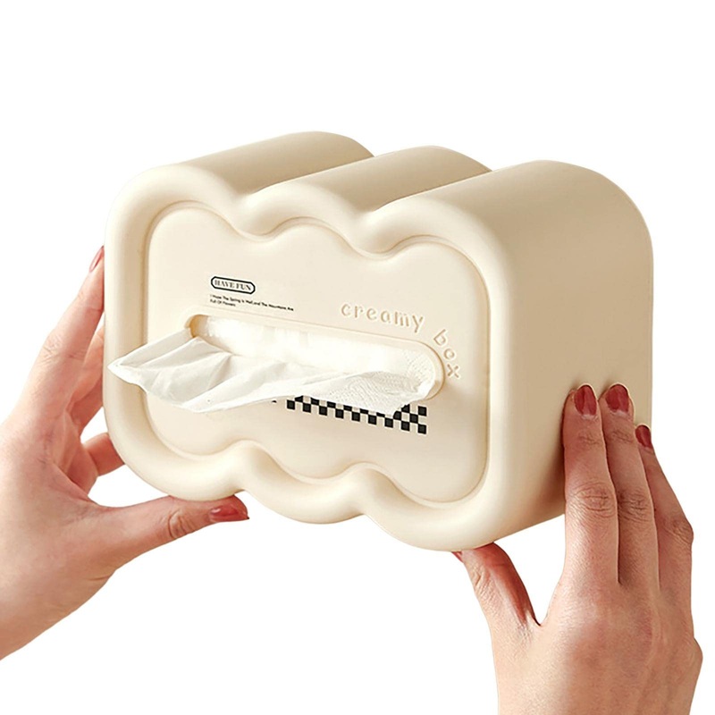 Wet Wipes Dispenser Box – Tissue Box Wet Wipes Holder – No Punching -Adhesive Wipes Holder with Lid for Car Bathroom Countertop Bedroom Night Stand Welts Cream Color