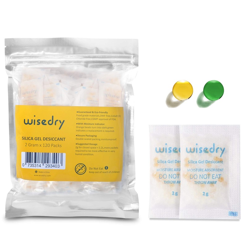WISEDRY 2G x 120 packs silicail bag dryer food quality pebble gel dryer pouch moisture absorber color indecator