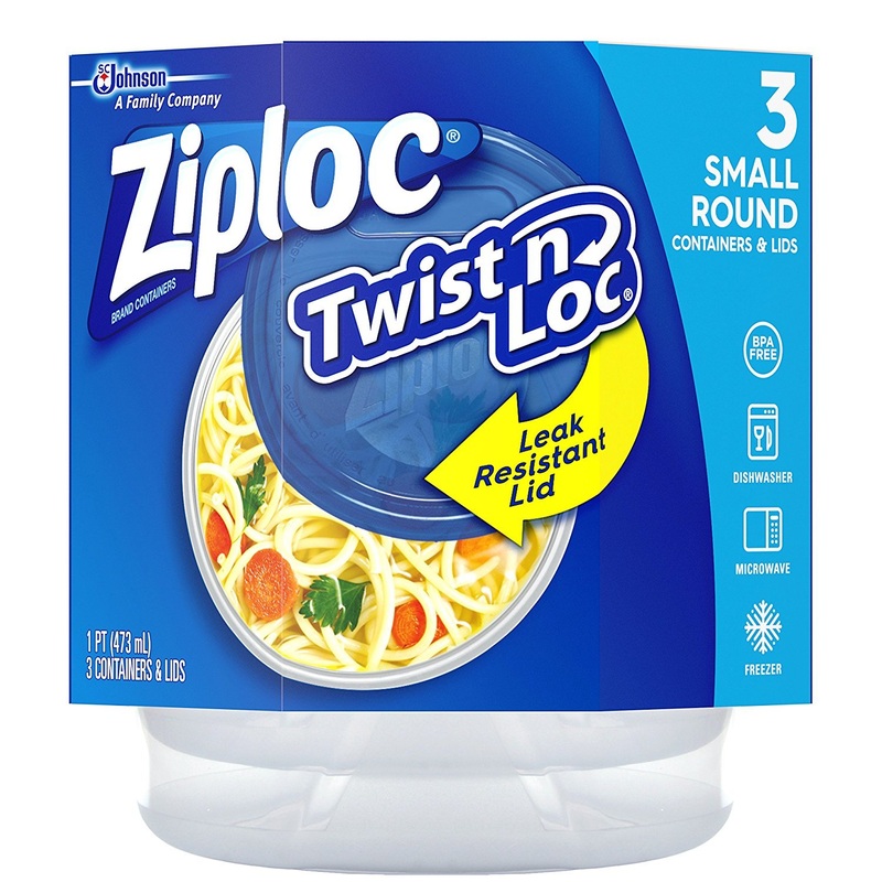 Ziploc Twist ‘N Loc Containers, 3 Containers & 3 Lids, 3 Count (Pack of 1)