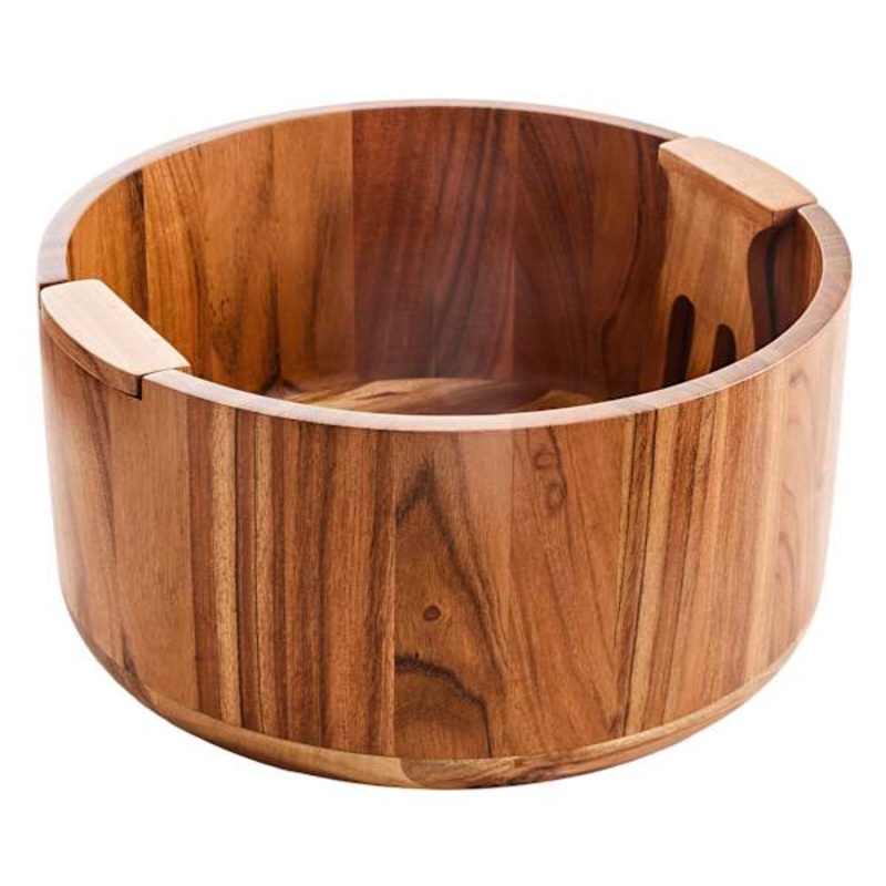 Acacia Wood Salad Bowl with Magnetic Utensils, 12″