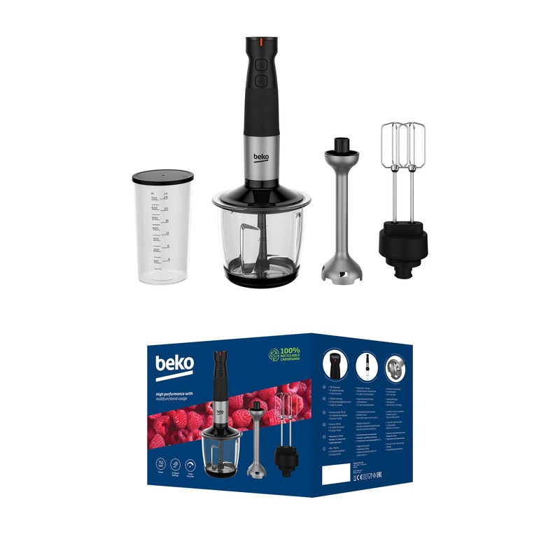 Beko Stand Mixer Set HBA 81762 BX 750 W 4 blades and rod made of stainless steel mug with 700 ml accessories made of glass with 2 stainless steel blades double snow lean black stainless steel/black