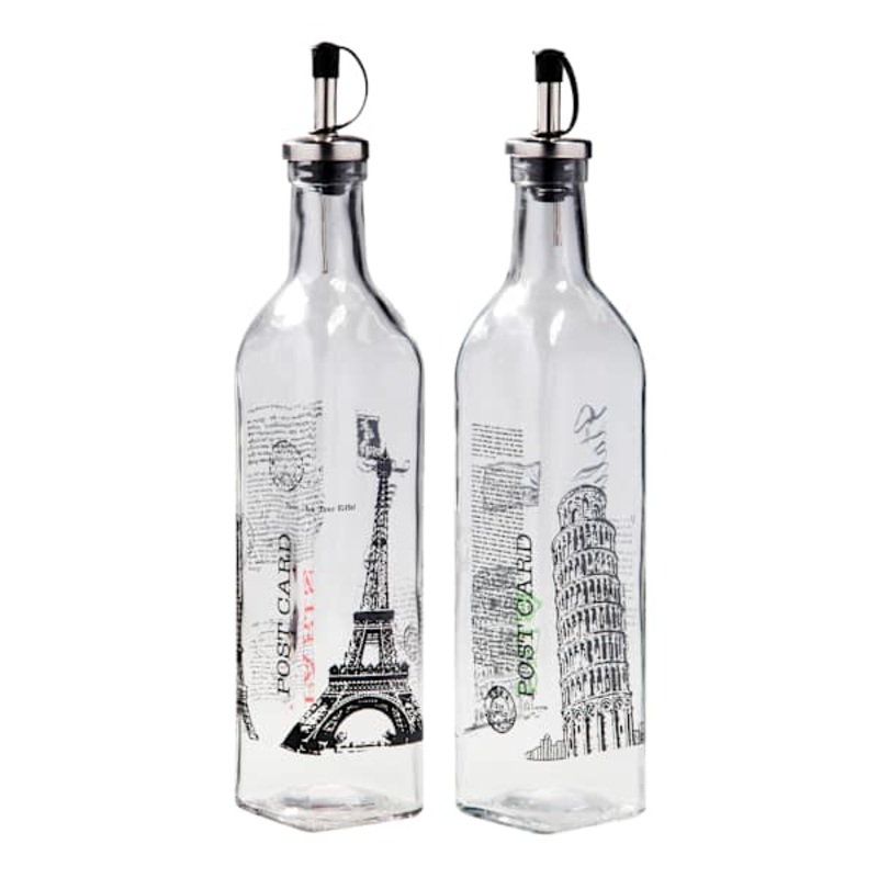 Eiffel Tower & Pisa Glass Oil & Vineger Bottle Set