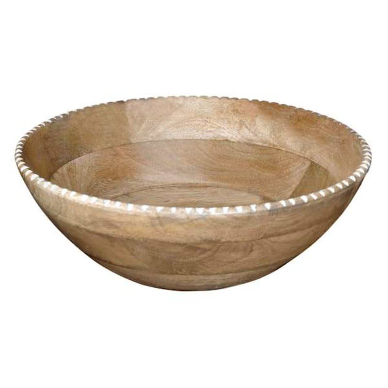Natural Beaded Wood Serving Bowl, 11.8″