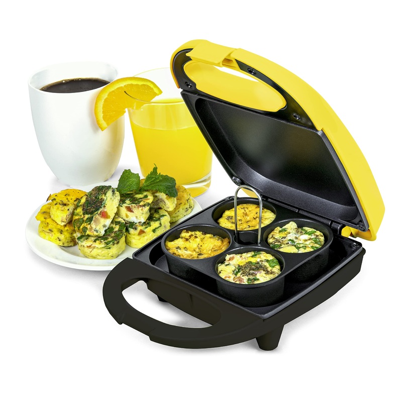 Nostalgia MyMini Personal Breakfast Bites, Perfect for Eggs, Omelets Muffins, Sandwiches, Desserts, Keto, Healthy Snack Size & Paleo, Portion Control Cook 4 Mini Pieces at A Time, Yellow Egg Bite Maker