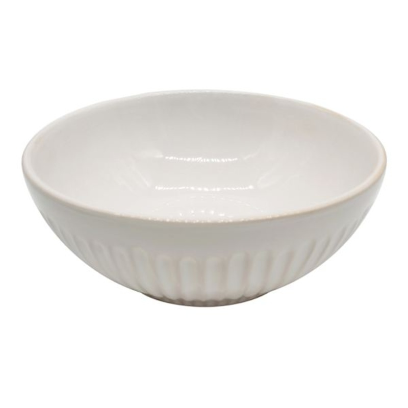 Ribbed White Ceramic Serving Bowl, 10″