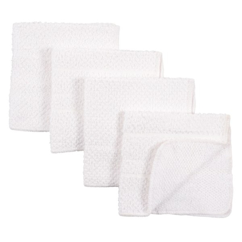 Set of 4 White Striped Scrubber Dish Cloths