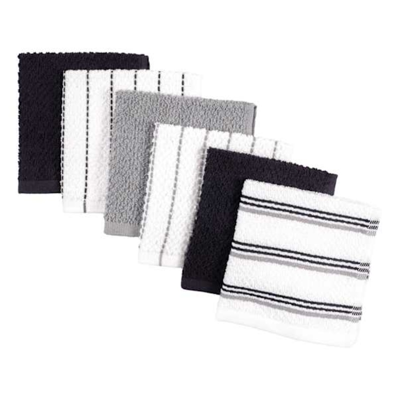 Set of 6 Rockridge Striped Dish Cloths, Black