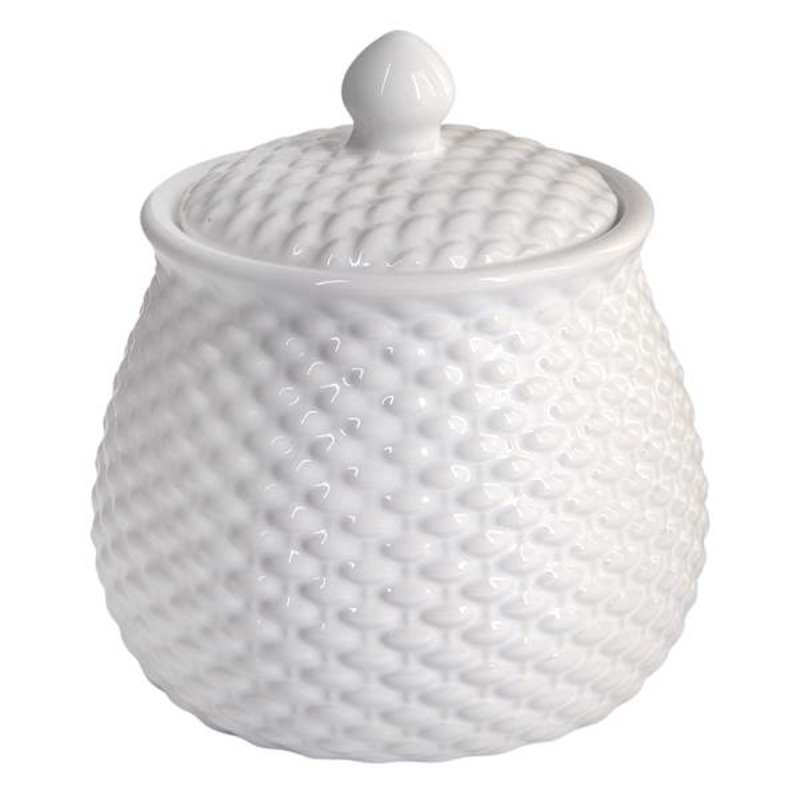 White Basket Weave Ceramic Sugar Bowl, 4″