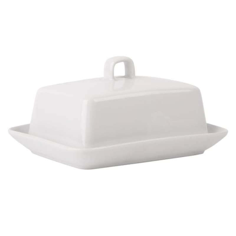 White Wide Covered Butter Dish, 6.5″