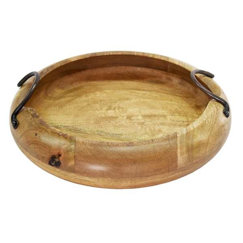Wooden Bowl with Copper Metal Handle, 11.3″