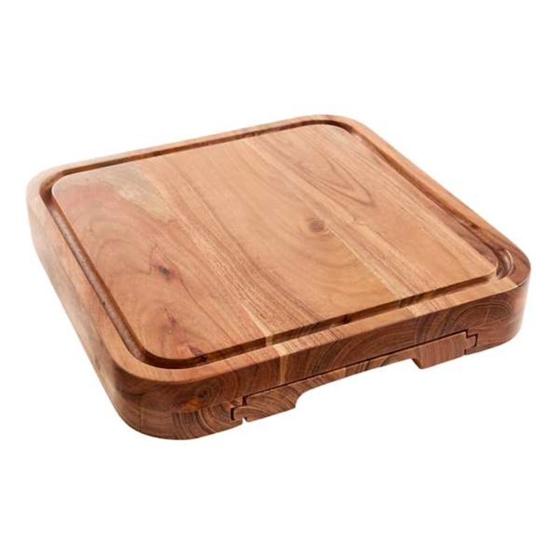 Acacia Wood Serving Tray with Drawer & Utensils