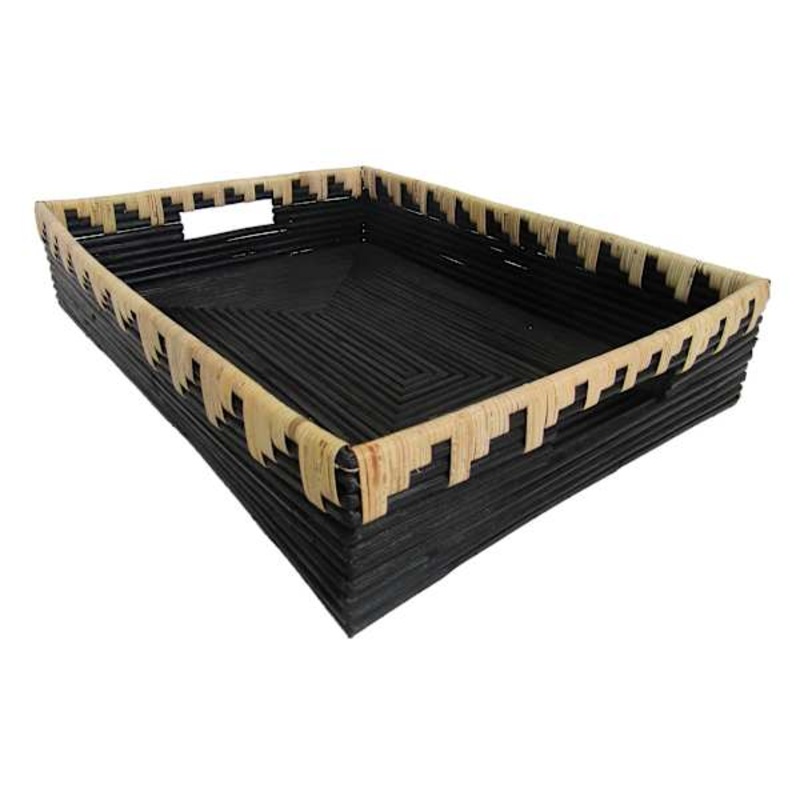 Black & Natural Rattan Tray, 13×17