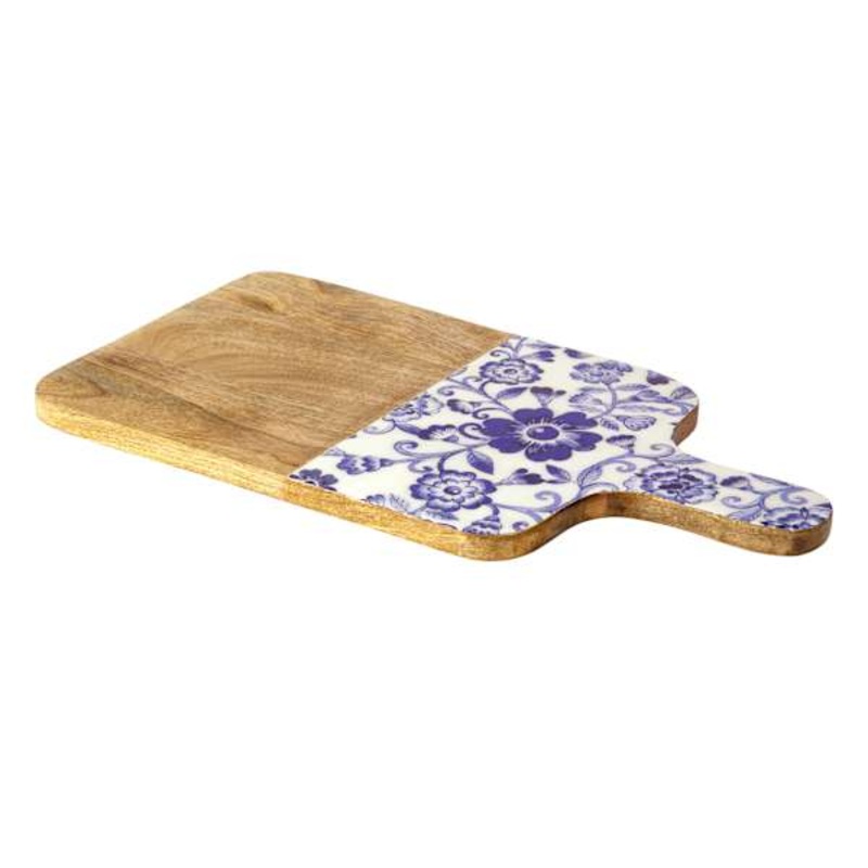 Blue Floral Print Square Bottom Cut Board, 18″