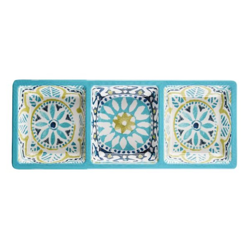 Blue Paisley 3-Section Melamine Serving Tray, 15″