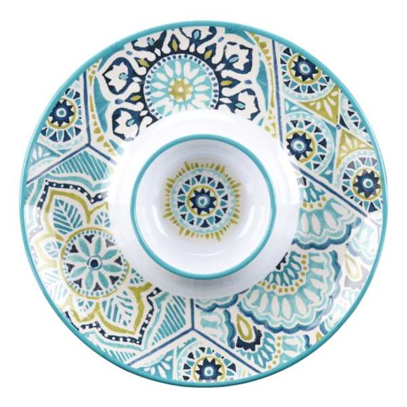 Blue Paisley Melamine Chip & Dip Tray, 13″