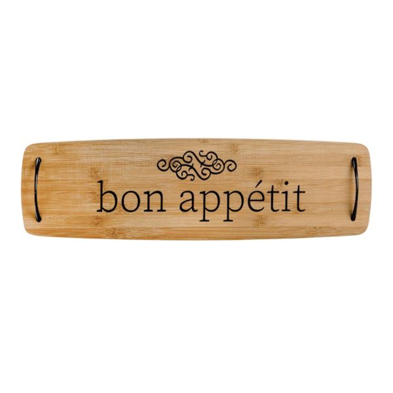 Bon Appetit Bamboo Wood Serving Board with Metal Handles, 24″