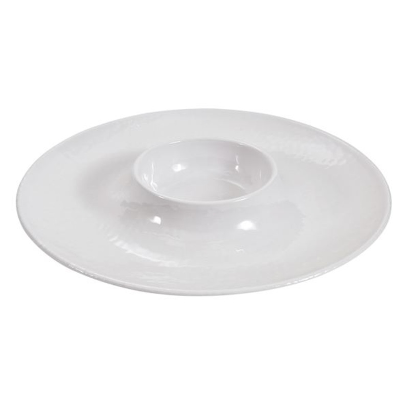 Embossed Melamine Chip & Dip Tray, White