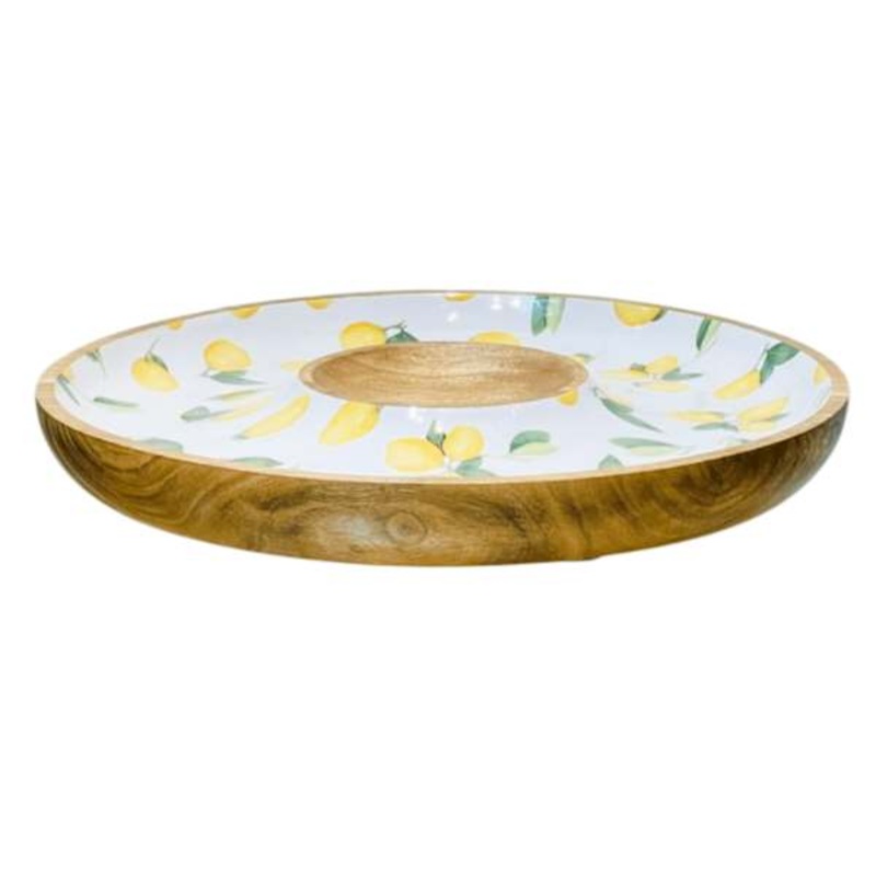 Lemon Print Chip & Dip Wood Tray, 14″